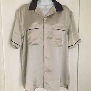 Abercrombie & Fitch Champagne and Brown Satin Retro Inspired Blouse Small NWOT